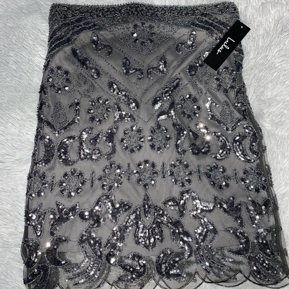 Silver Sequin Scalloped Skirt